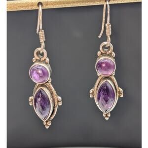 Vintage 925 Sterling Silver Amethyst Dangle Earrings